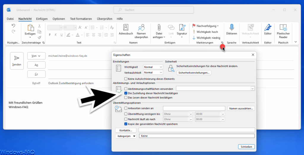 Outlook Zustellbestätigung
