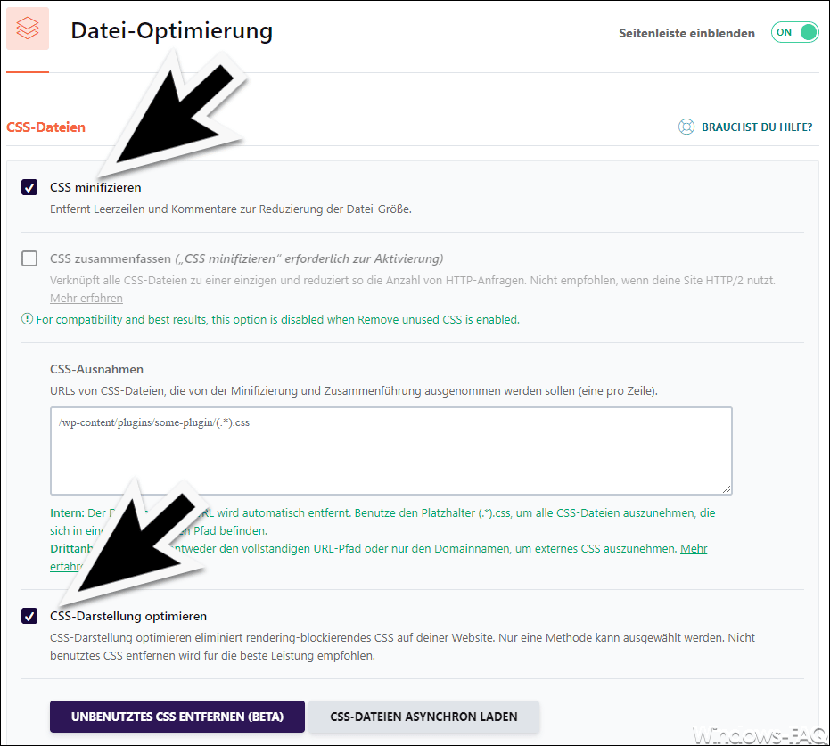 WP-Rocket Datei-Optimierung