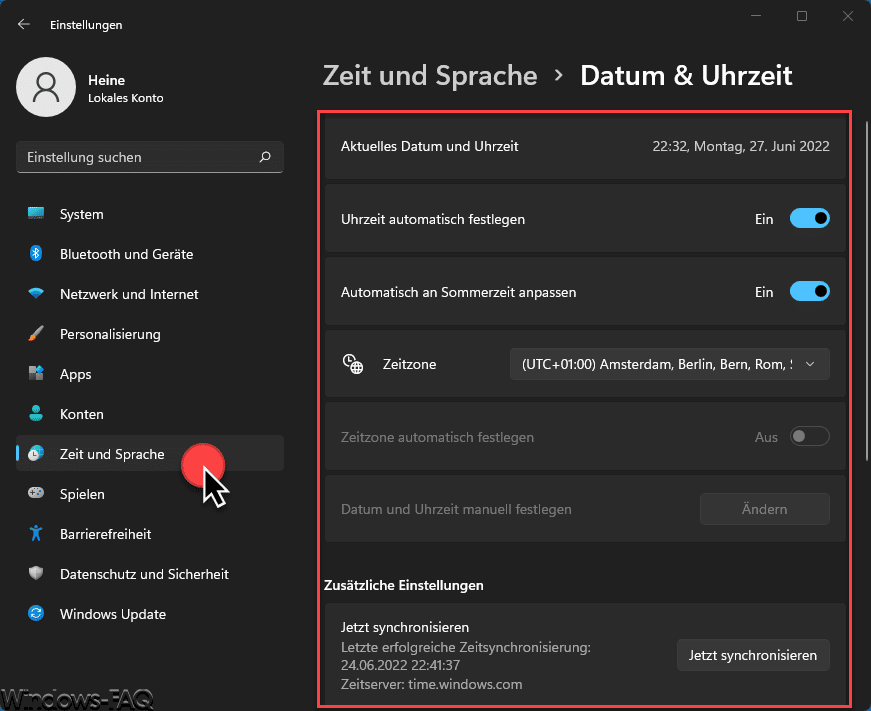 Windows 11 Zeit und Sprache / Datum & Uhrzeit