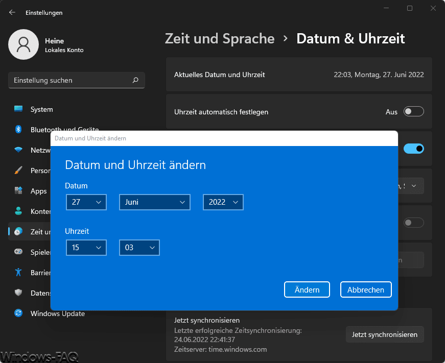 Windows 11 Datum und Uhrzeit manuell einstellen