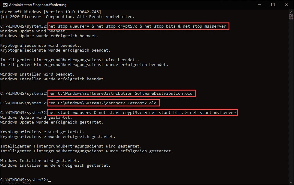 Softwaredistribution und Catroot2 umbenennen