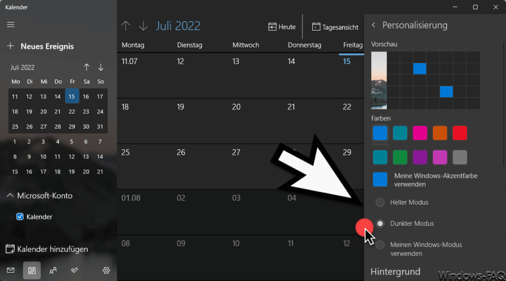 Windows Kalender Dunkler Modus
