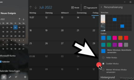 Windows Kalender auf Dunklen Modus umstellen