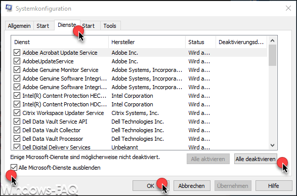 Alle Microsoft Dienste ausblenden und deaktivieren