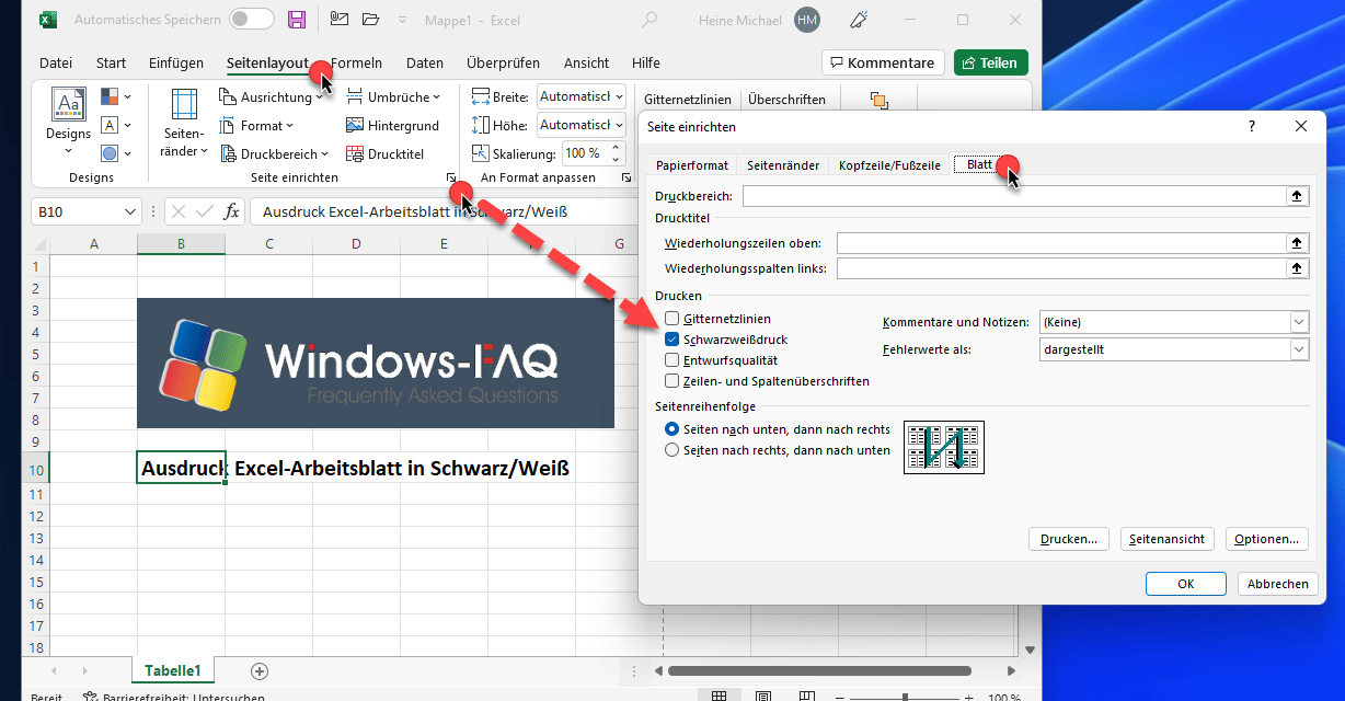 Excel Ausdruck in s/w (Schwarz-Weiß)