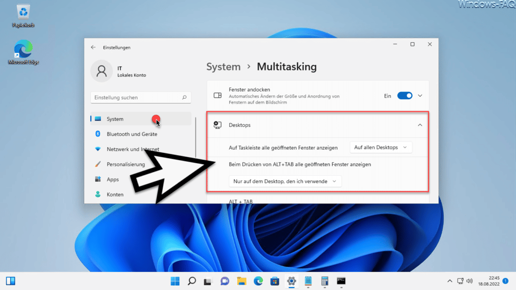 Geöffnete Fenster auf allen Desktops anzeigen