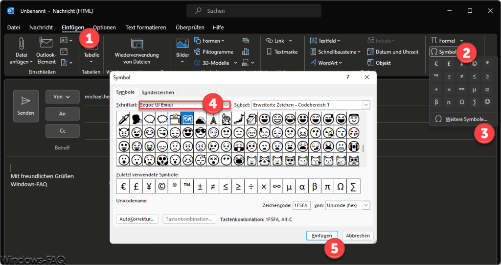 Outlook E-Mail Emoji Symbole