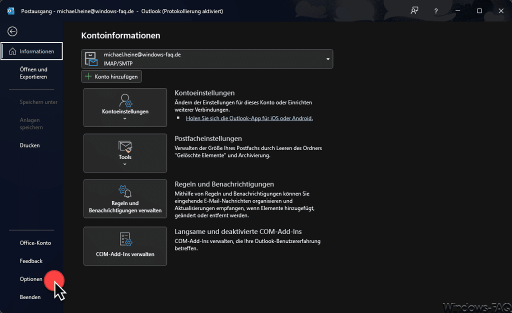 Outlook Optionen