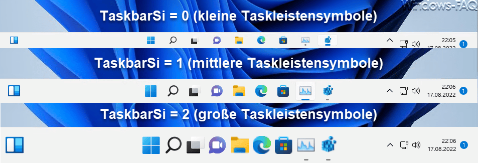 Verschiedene Taskleistengrößen