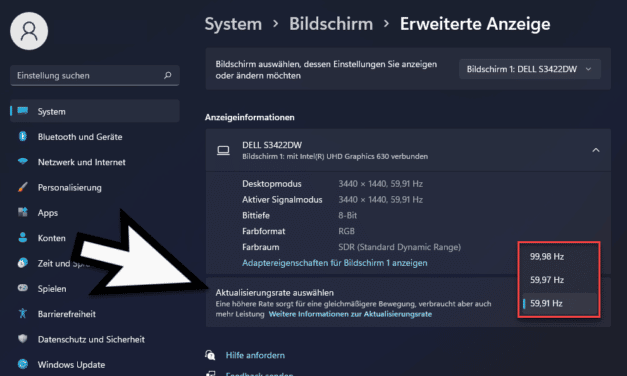 Windows 11 Bildwiederholrate verändern