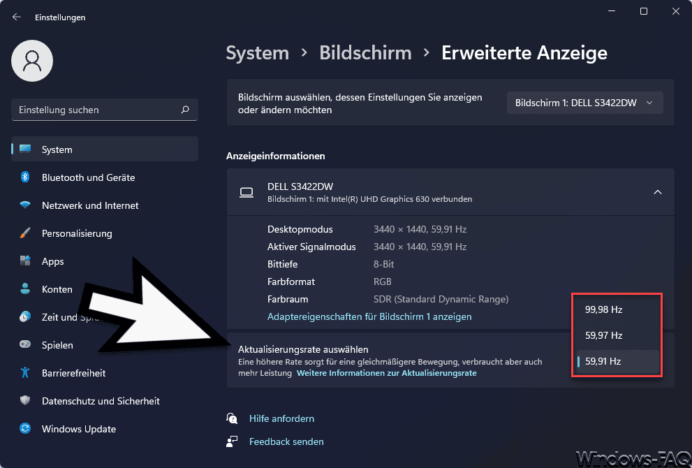 Windows 11 Bildschirm Aktualisierungsrate
