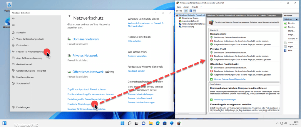 Windows Sicherheit - Erweiterte Einstellungen - Windows Firewall