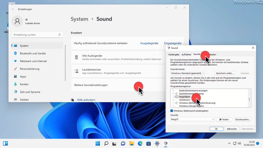 Windows Sound beim vergrößern oder verkleinern von Fenstern