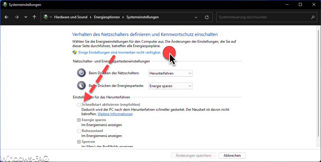 Einige Einstellungen sind momentan nicht verfügbar