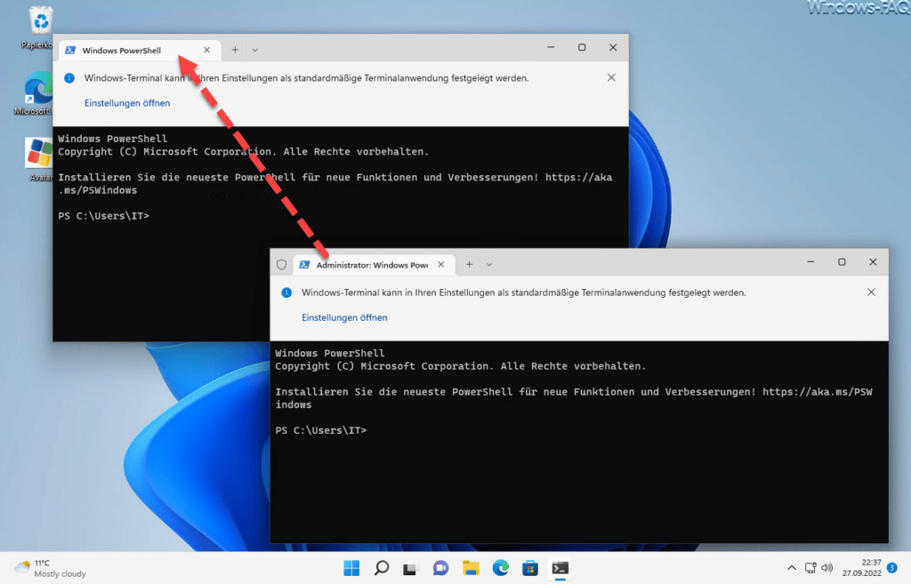 PowerShell als User und als Administrator gestartet