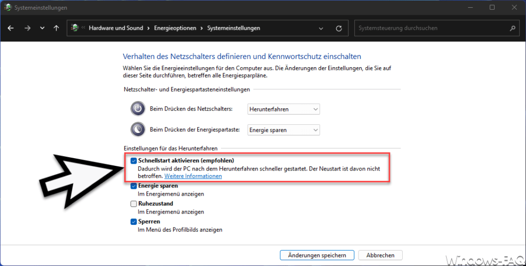 Schnellstart aktivieren oder deaktivieren