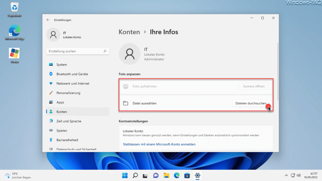 Windows 11 Konto Foto oder Datei