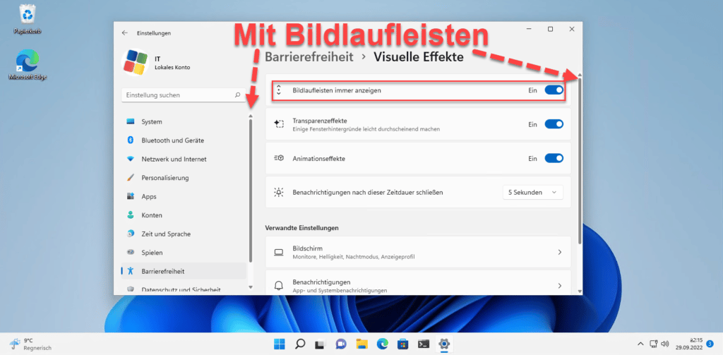Windows 11 mit Bildlaufleisten