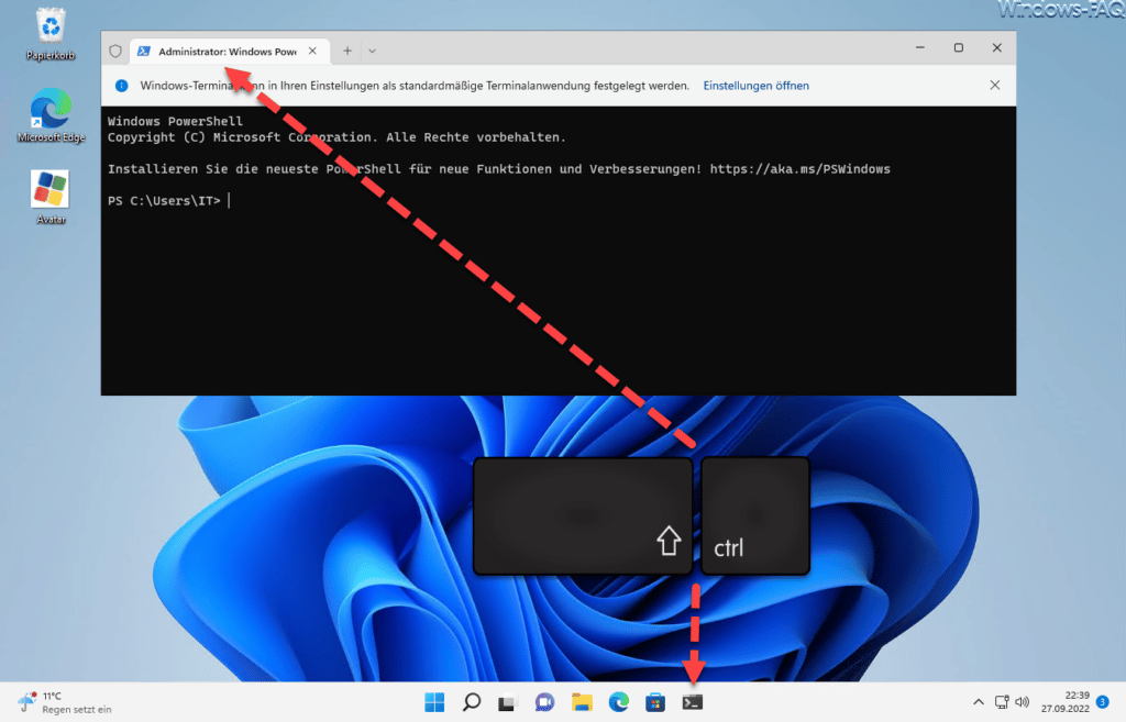 Windows Terminal mit Shift und STRG als Administrator starten