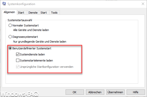 Windows benutzerdefinierter Systemstart