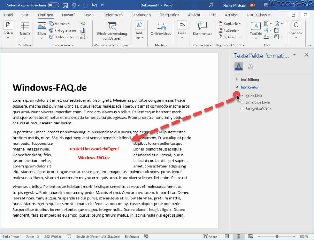 Word Textfeld keine Linie