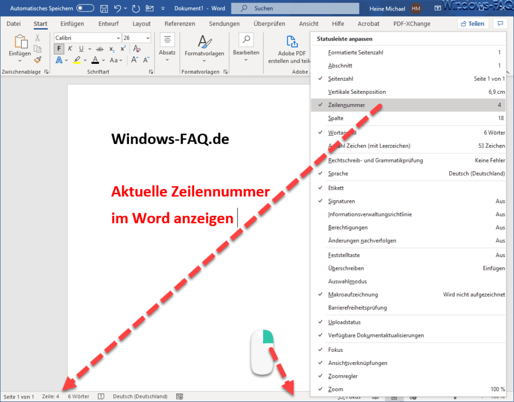 Word aktuelle Zeilennummer anzeigen