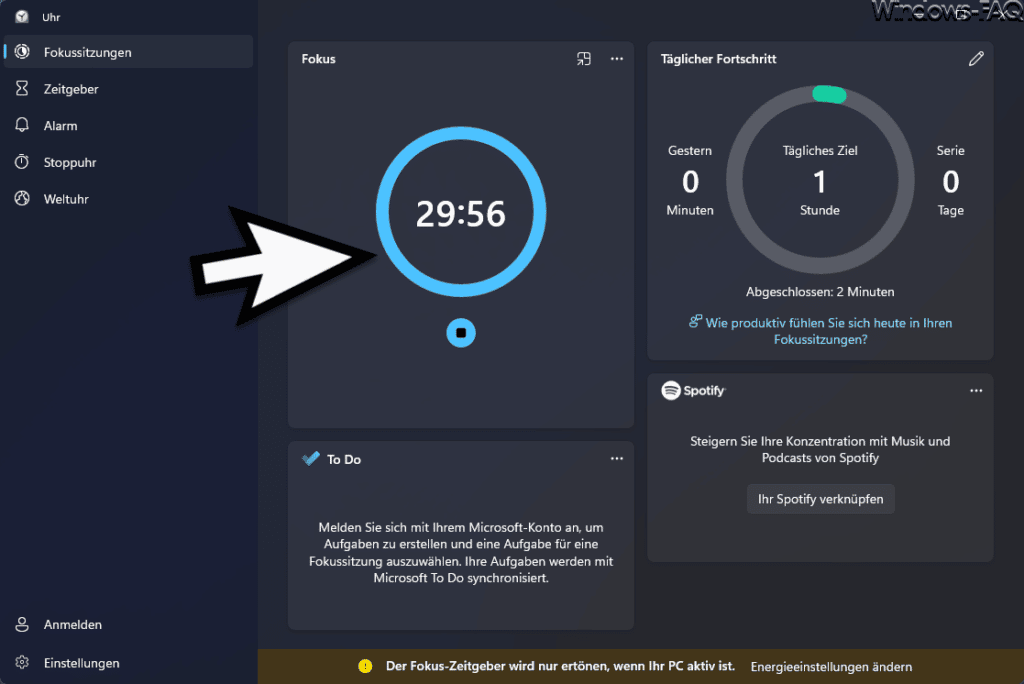 Windows 11 Fokus Zeitgeber