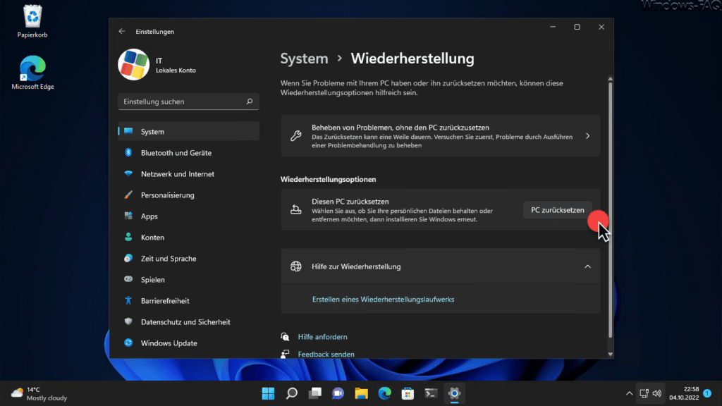 Windows 11 PC zurücksetzen