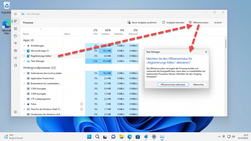 Windows 11 Taskmanager Effizienmodus