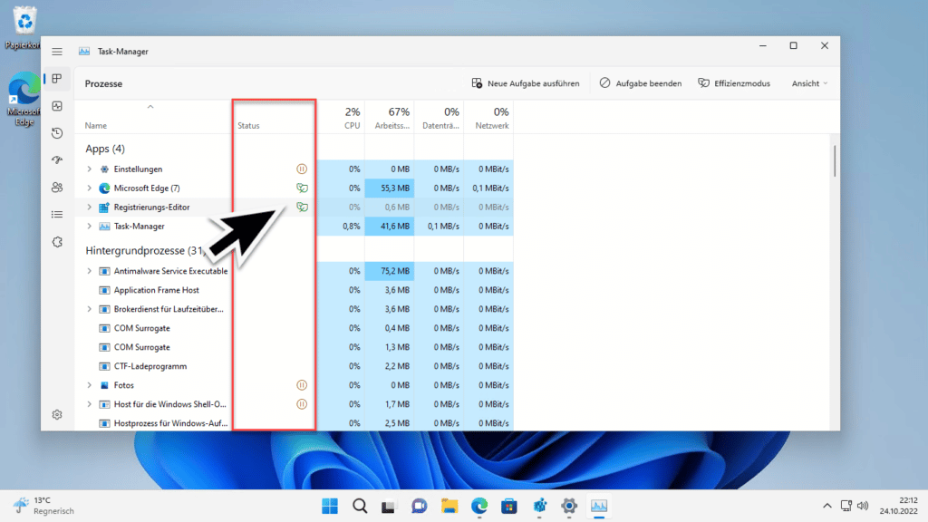 Windows 11 Taskmanager Prozessgruppe