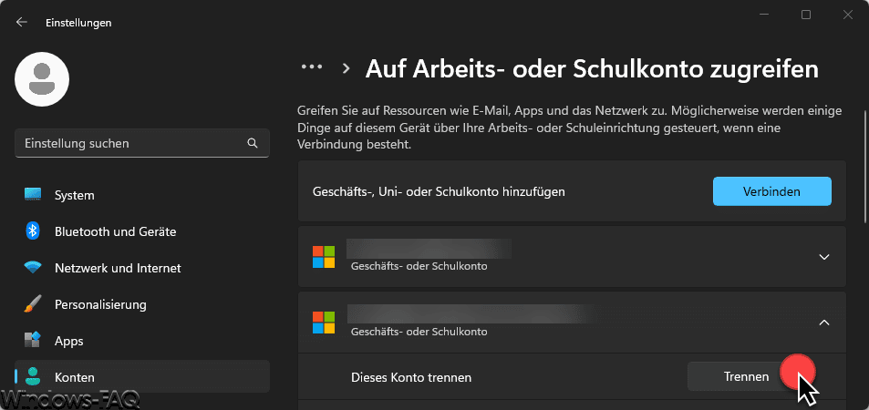 Geschäfts- oder Schulkonto trennen
