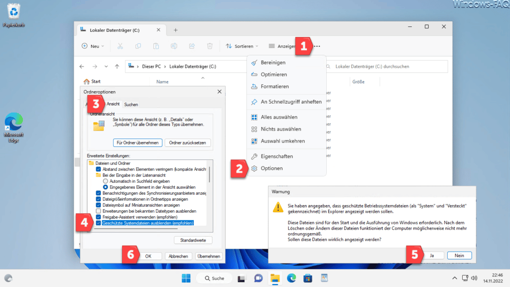 Geschützte Systemdateien einblenden bzw. ausblenden