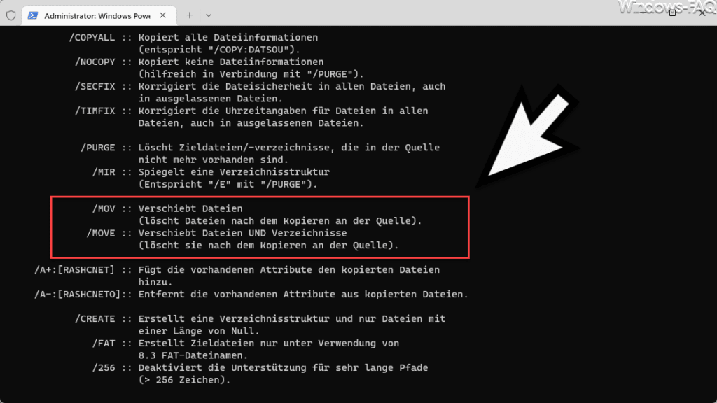 MOV und MOVE Parameter Robocopy