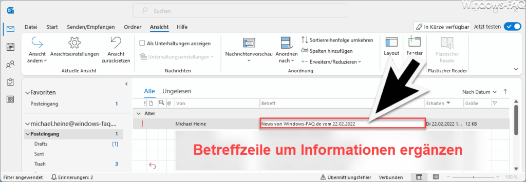 Outlook Betreff um Informationen ergänzen
