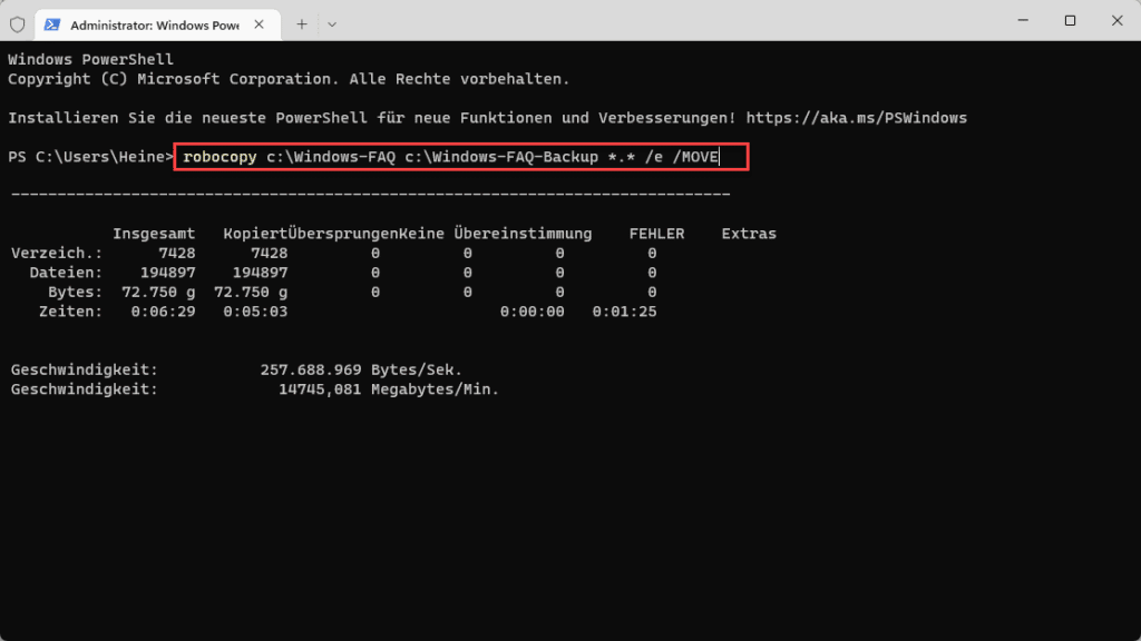 Robocopy Dateien und Ordner verschieben