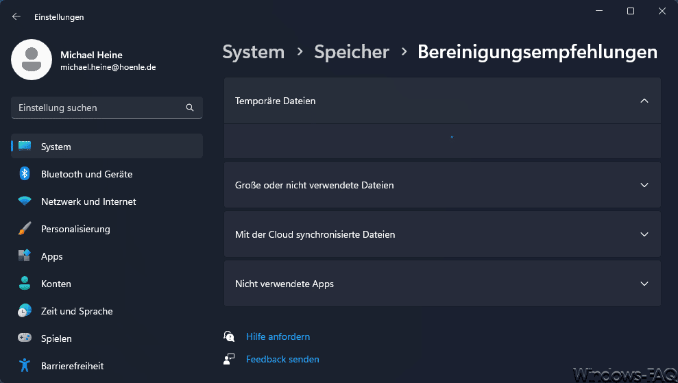 Windows Bereinigungsempfehlungen