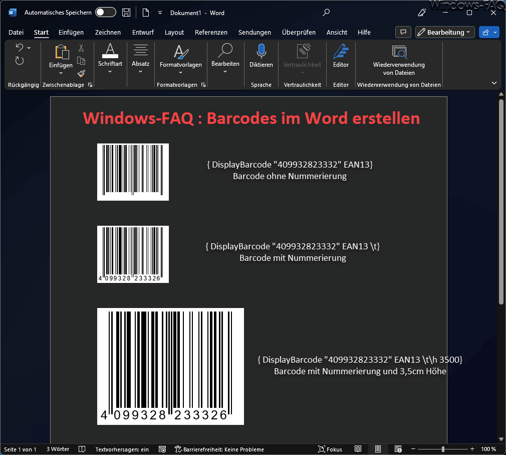 Barcodes im Word erstellen