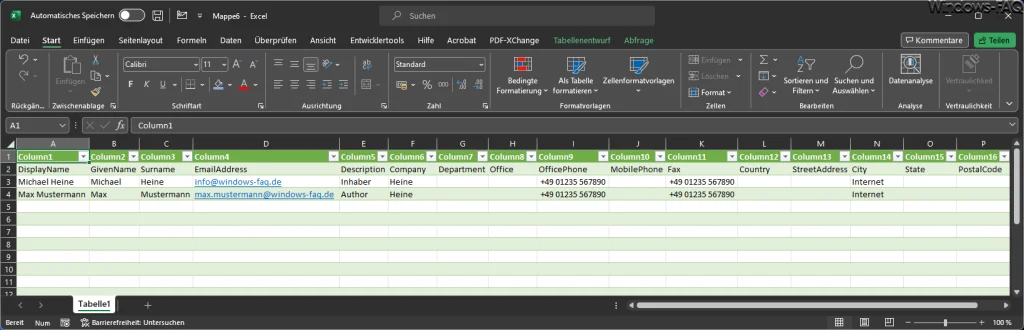 Exporierte AD Excel CSV User Liste