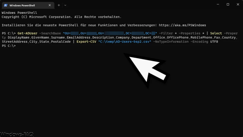 Get-Aduser Liste der AD User in CSV Datei exportieren