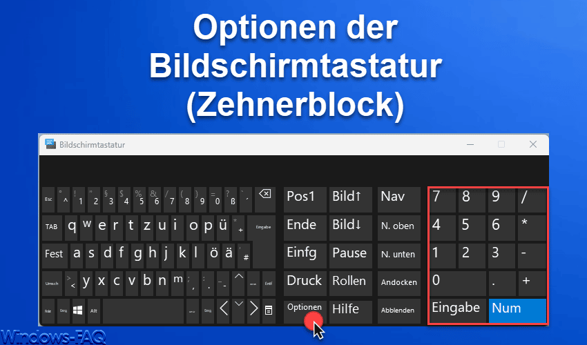 Optionen der Bildschirmtastatur