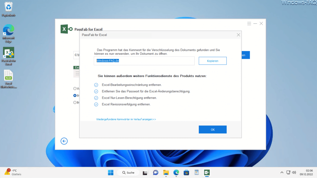 Passfab für Excel Kennwort entschlüsselt