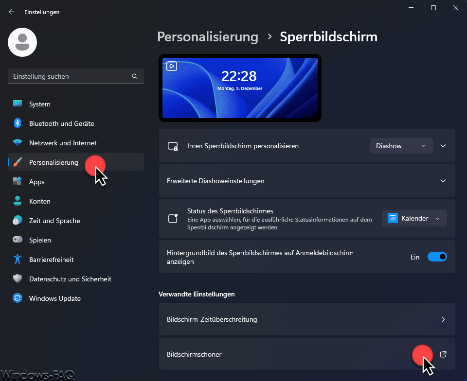 Personalisierung Bildschirmschoner
