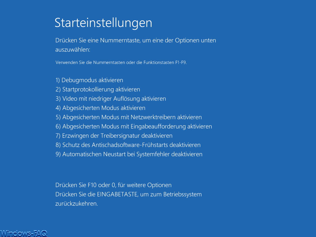 Windows Debugmodus, abgesicherten Modus, Treibersignatur