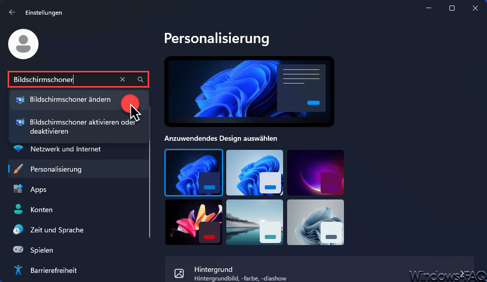 Windows Einstellungen Bildschirmschoner ändern