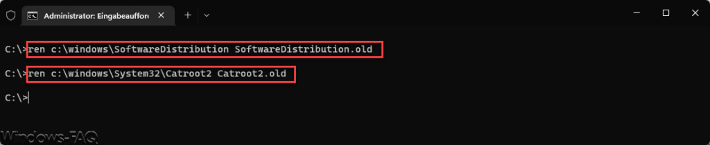 Windows Verzeichnisse SoftwareDistribution und Catroot2 umbenennen