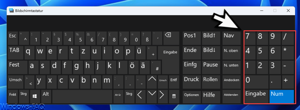 Zehnertastatur Bildschirmtastatur