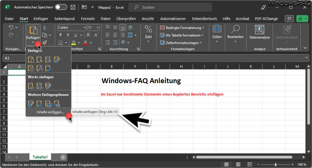 Excel Inhalte einfügen