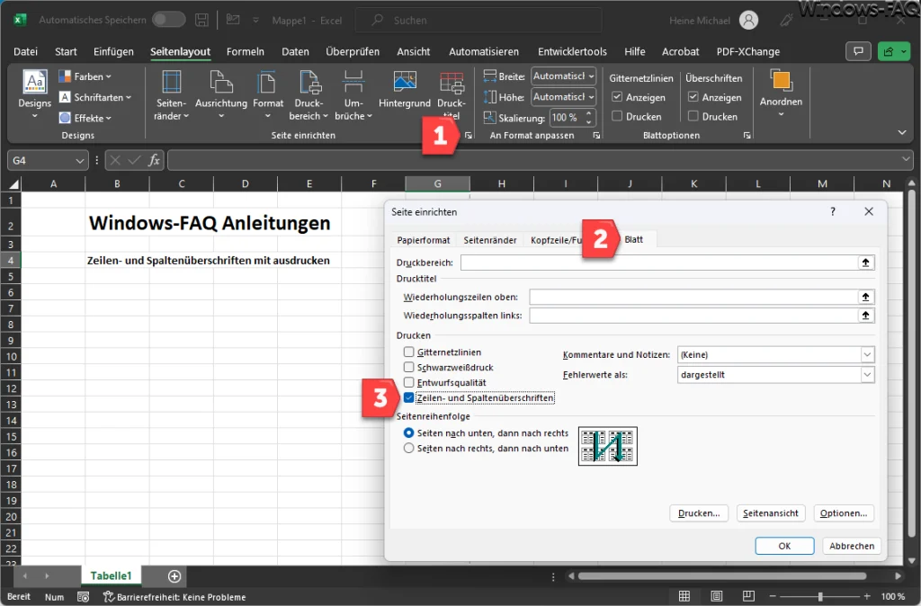 Excel Zeilen- und Spaltenüberschriften