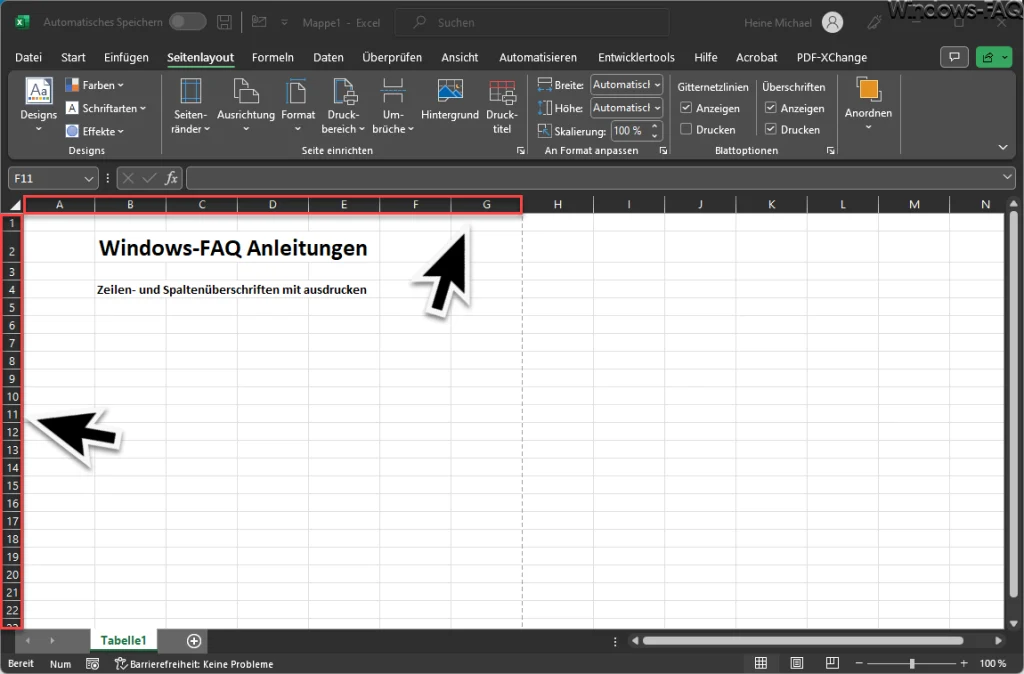 Excel Zeilen- und Spaltenüberschriften mit ausdrucken