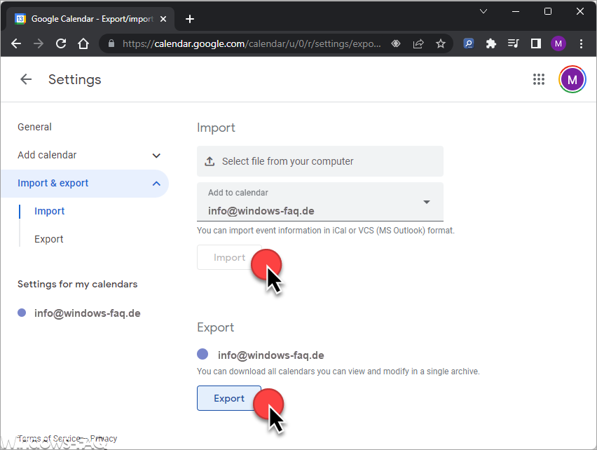 GMAIL ICS Dateien Export Import